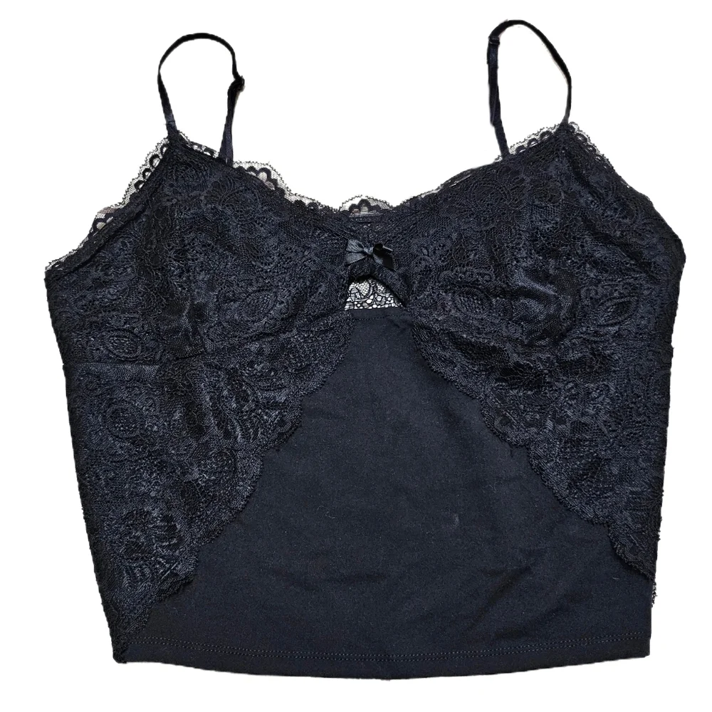 Garage Goth floral lace black corset cami top